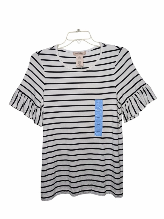 Philosophy Tops - Philosophy Black and White Striped Ruffle Sleeve Tee